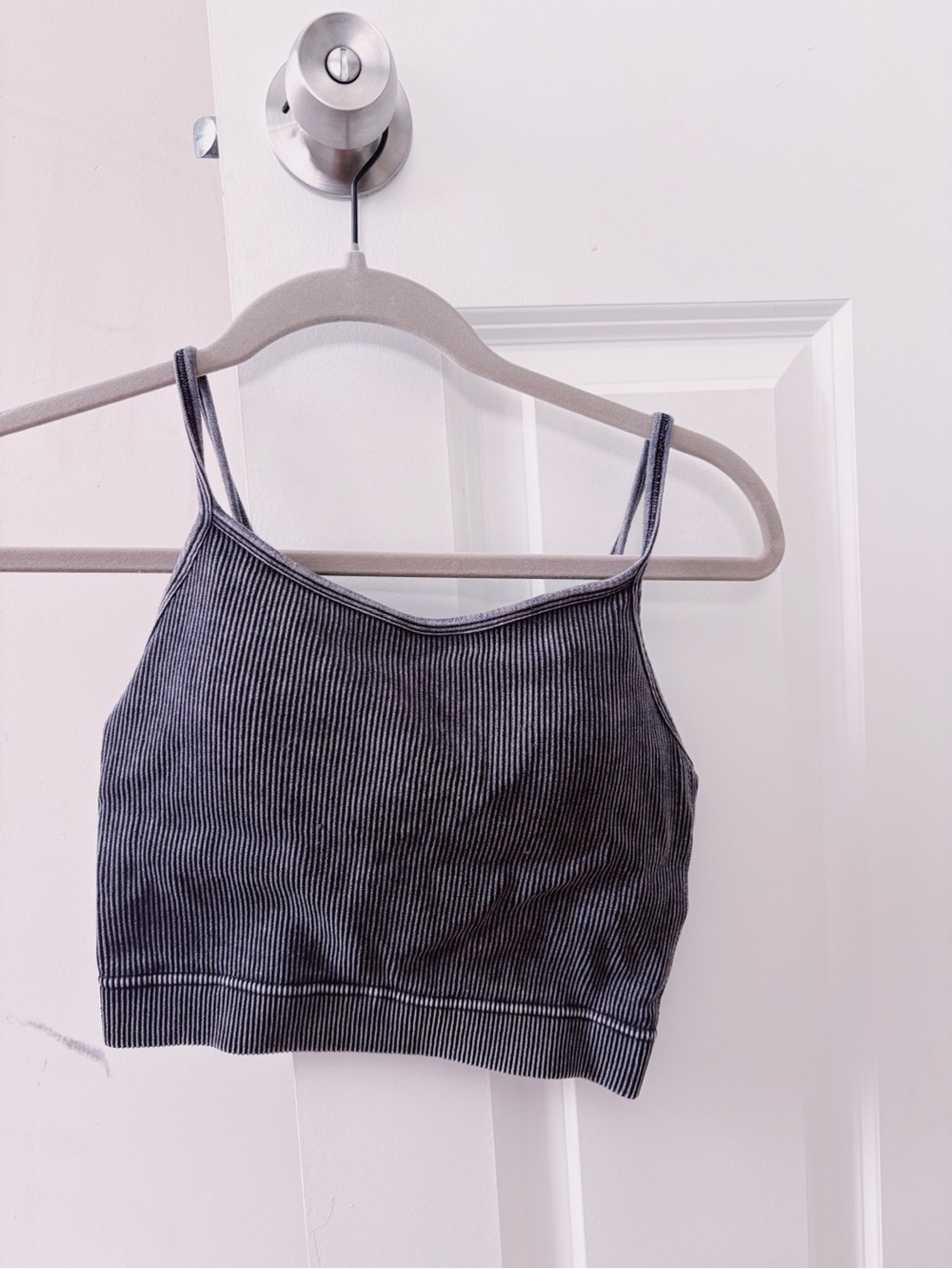 Zenana Outfitters Charcoal Ribbed Strappy Crop Top